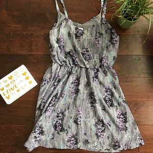 Purple with Blue Accents - Flower Print Dress